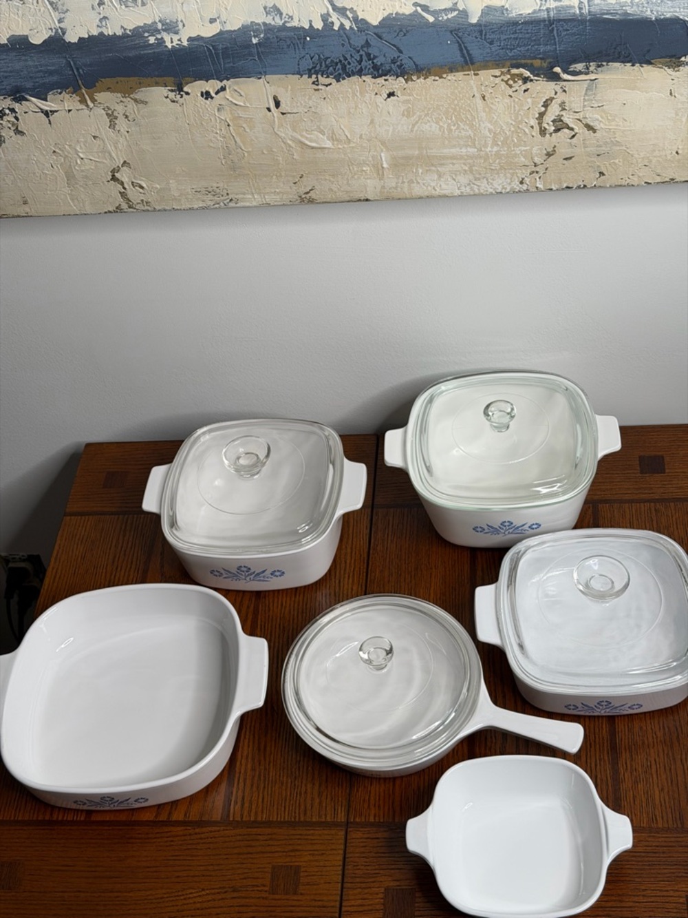 Corningware White with Blue Floral Cornflower Covered Bakeware Set